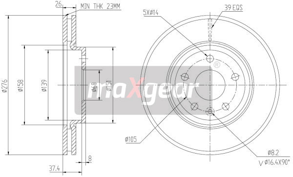 MAXGEAR 19-2334 Féktárcsa