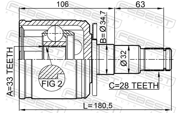 FEBEST FBS0411-KB4LH Féltengelycsukló