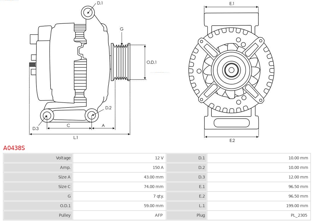 AUTOSTARTER A0438S ALTERNATOR