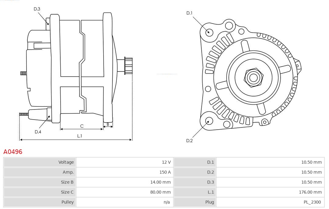 AUTOSTARTER A0496 ALTERNATOR