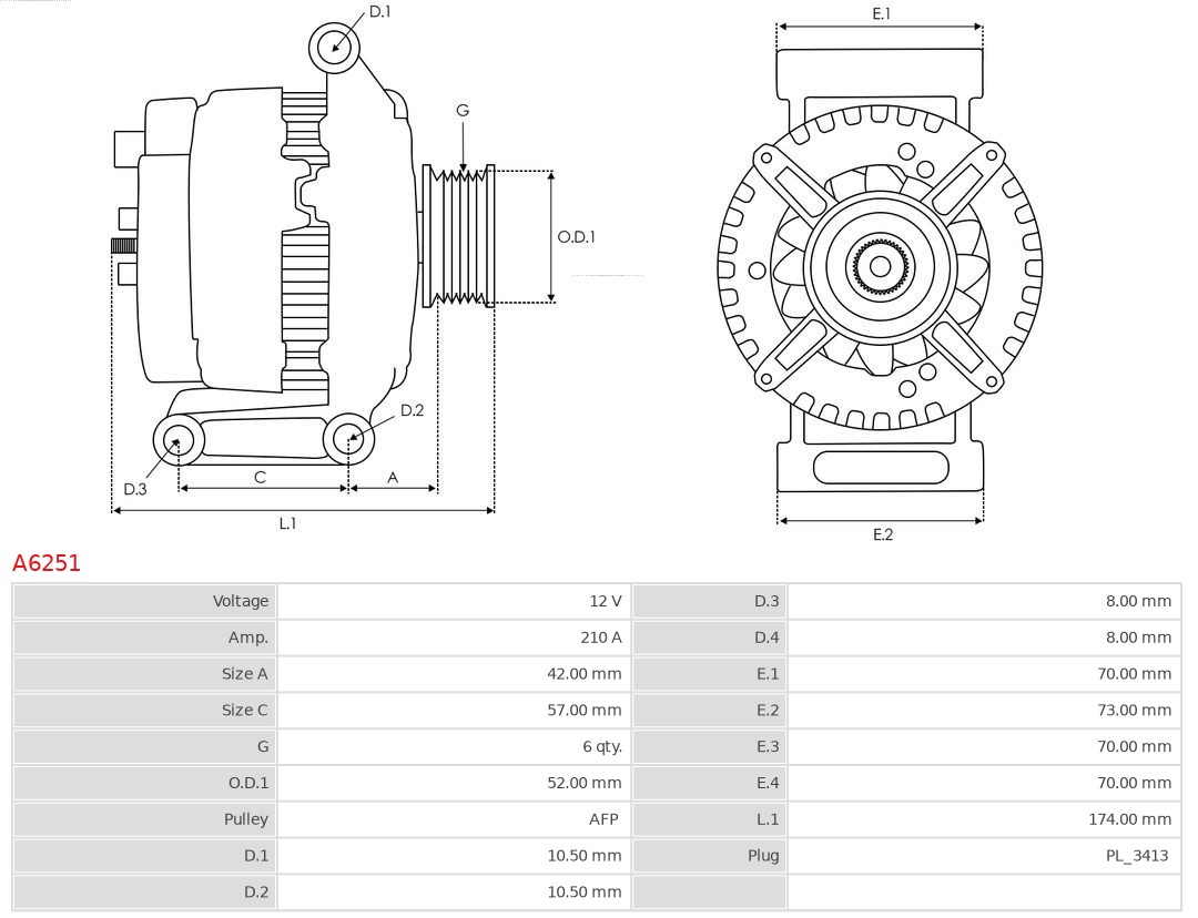 AUTOSTARTER A6251 ALTERNATOR