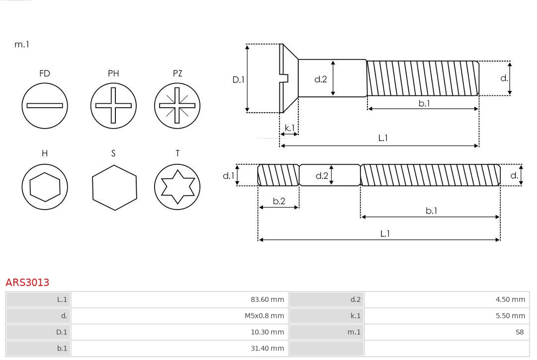 AUTOSTARTER ARS3013 SZPILKA ALTERNATORA