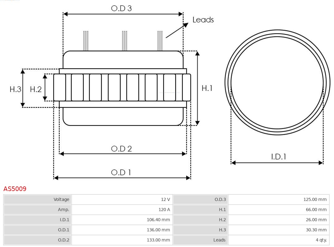 AUTOSTARTER ASTAS5009 Állórész, generátor