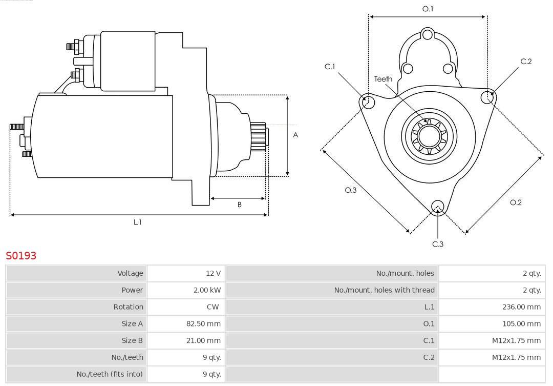 AUTOSTARTER ASPS0193 önindító