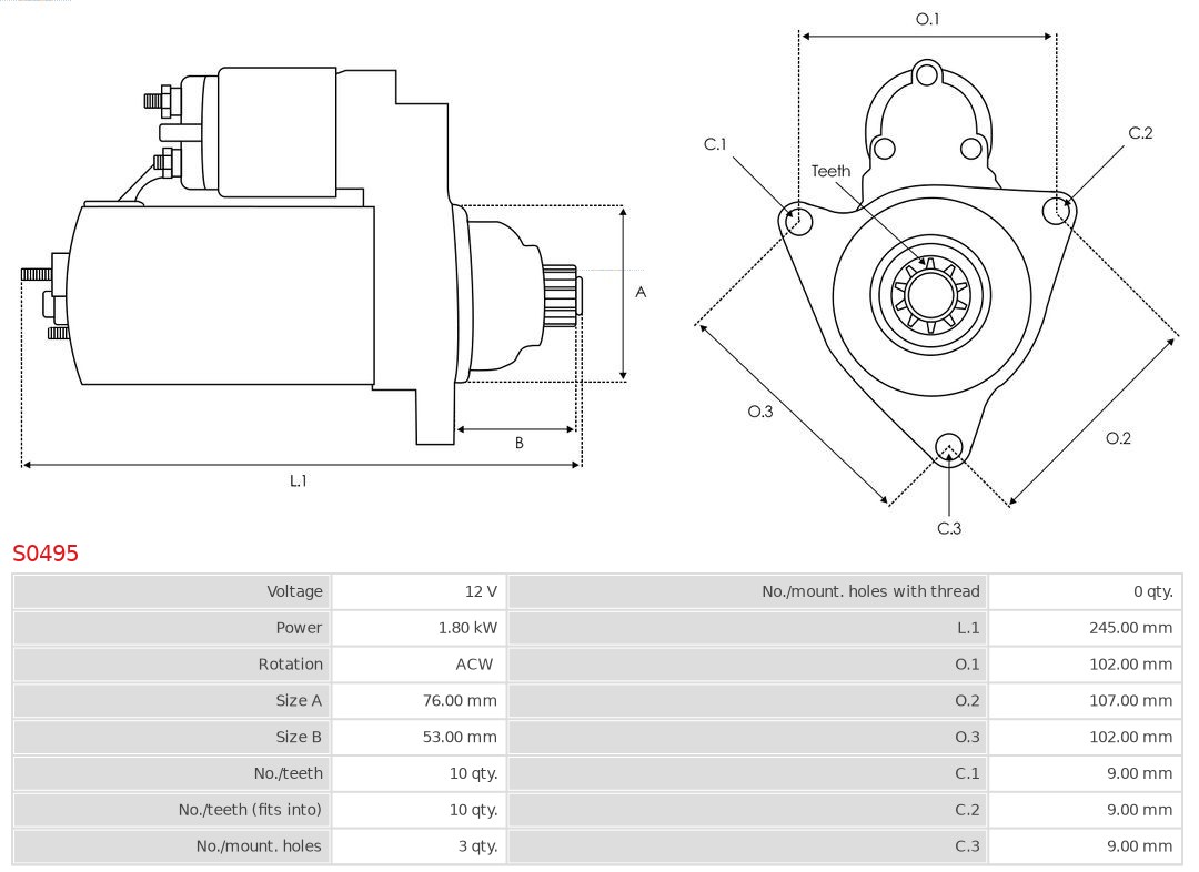 AUTOSTARTER ASPS0495 önindító