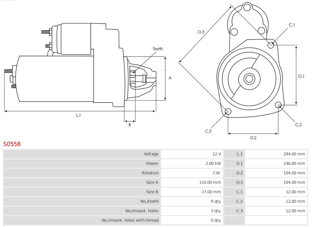 AUTOSTARTER ASPS0558 önindító