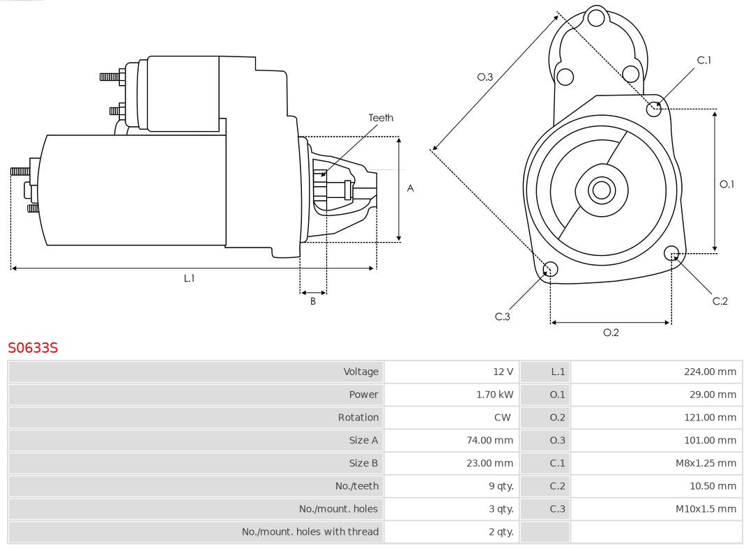 AUTOSTARTER ASPS0633S önindító