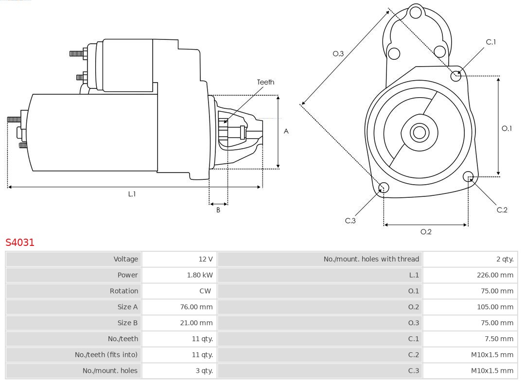 AUTOSTARTER S4031 Önindító
